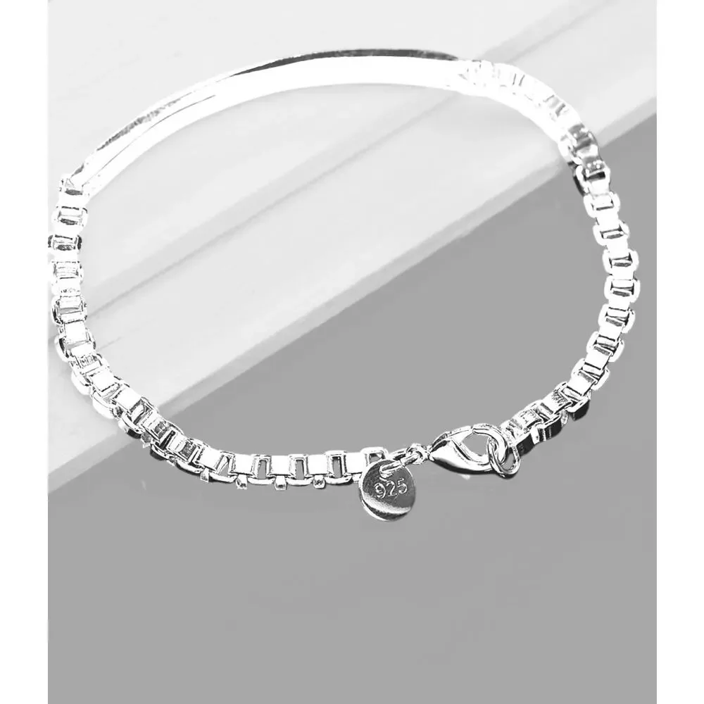 925 Stamped Silver Plated Bracelet Unisex Classic Strip lattice chain 20CM - Picture 2 of 5
